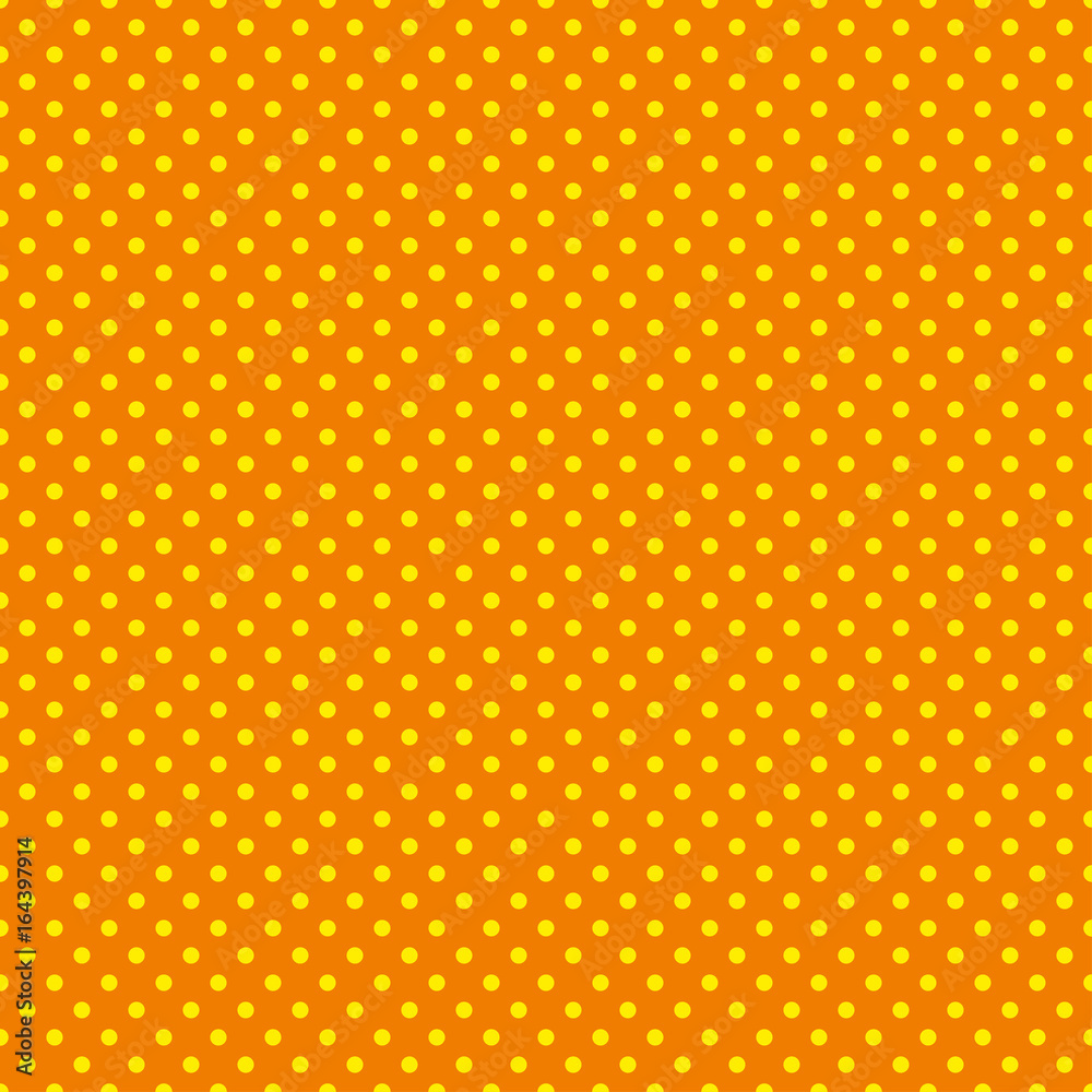 The polka dot pattern. Seamless vector illustration with round circles, dots. Yellow and orange. Vector illustration in retro, vintage style print on fabric, textile, wrapping, scrap-booking