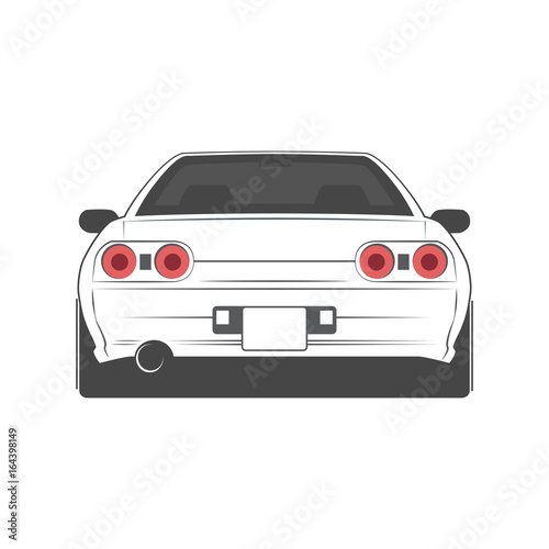 Vector sport japan car. Car sketch. Back view.