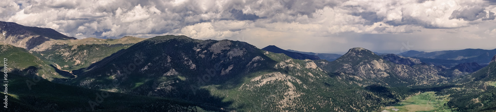 Rocky Mountain National Park. Picturesque cloudy mountain landscape. The play of light and shadow