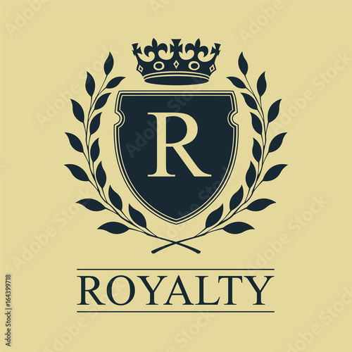Coat of arms. Heraldic royal emblem shield with crown and laurel wreath. Vector illustration