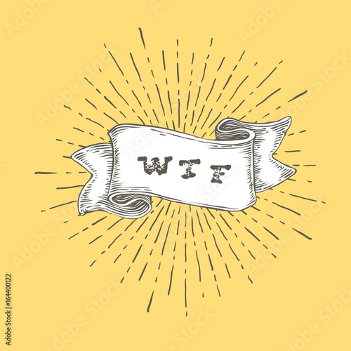 WTF. Outline wtf icon in vintage hand drawn ribbon. Graphic art design on yellow background. Concept of exclaim with negative conversation or aggressive astonishment