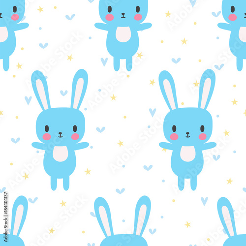 Cute seamless pattern with cartoon bunny. Funny background for little boys and girls. Cartoon baby animals