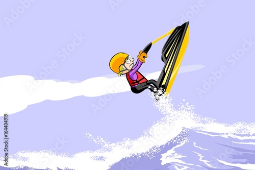  Man jumping with a  jet ski on the sea