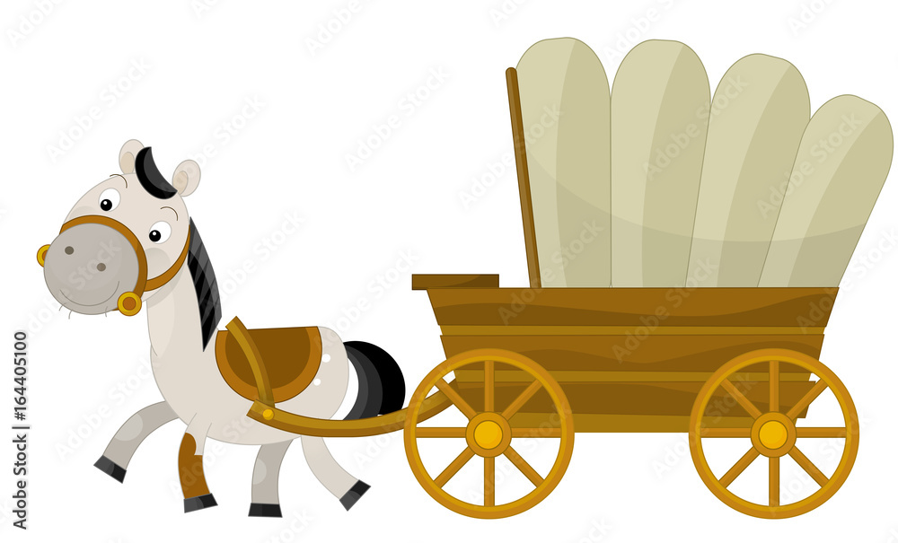 cartoon wooden wagon with horse illustration for children Stock