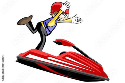 Man driving a jet ski- isolated on white