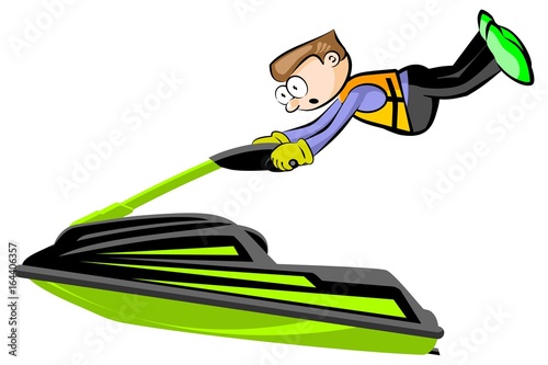 Man driving a jet ski- isolated on white