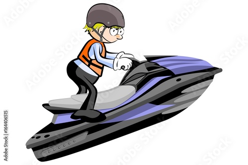 Man driving a water scooter - isolated on white