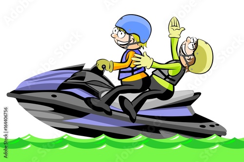 Two Man driving a water scooter - isolated on white