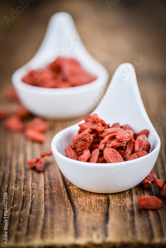 Portion of Dried Goji Berries (selective focus)