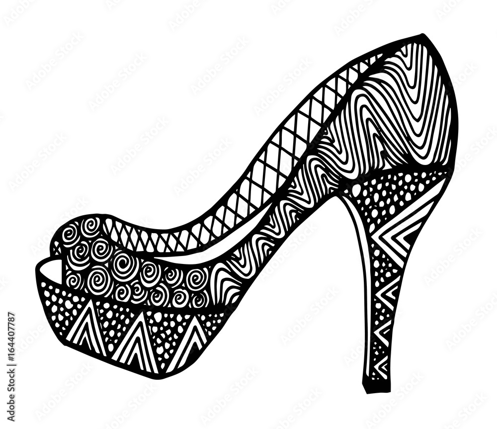 Hand drawn outline ornamental high heel shoe illustration Hand drawn outline ornamental high heel shoe illustration