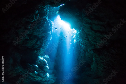 Sun Light into the Underwater Cave