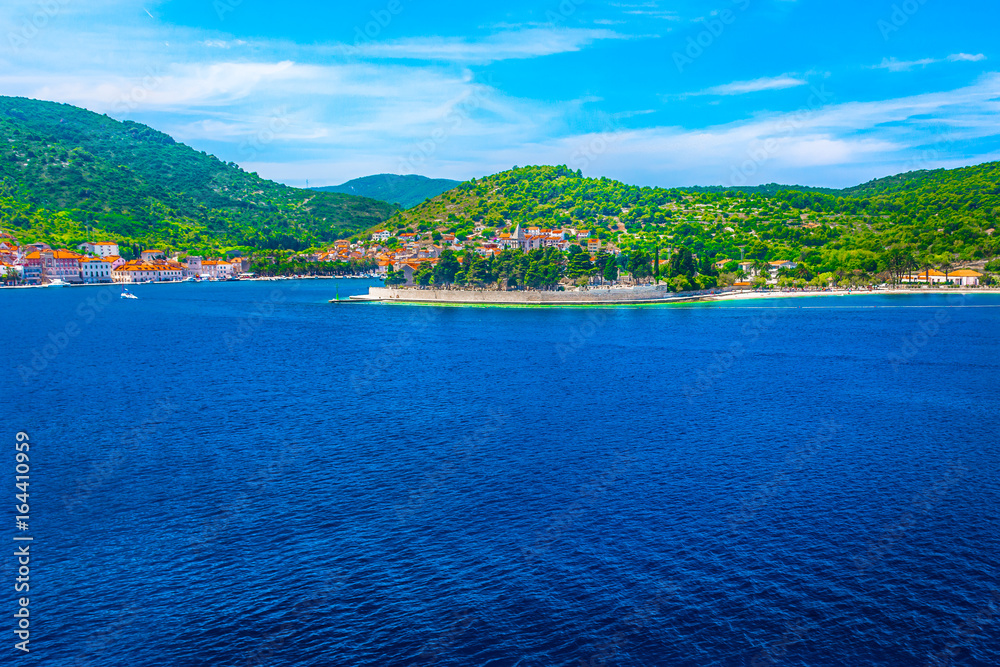 Vis island landscape. / Seafront view at amazing summer landscape in south of Croatia, Island Vis. 