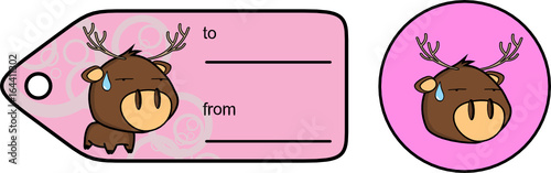 sweet little chubby deer cartoon exprression giftcard sticker in vector format