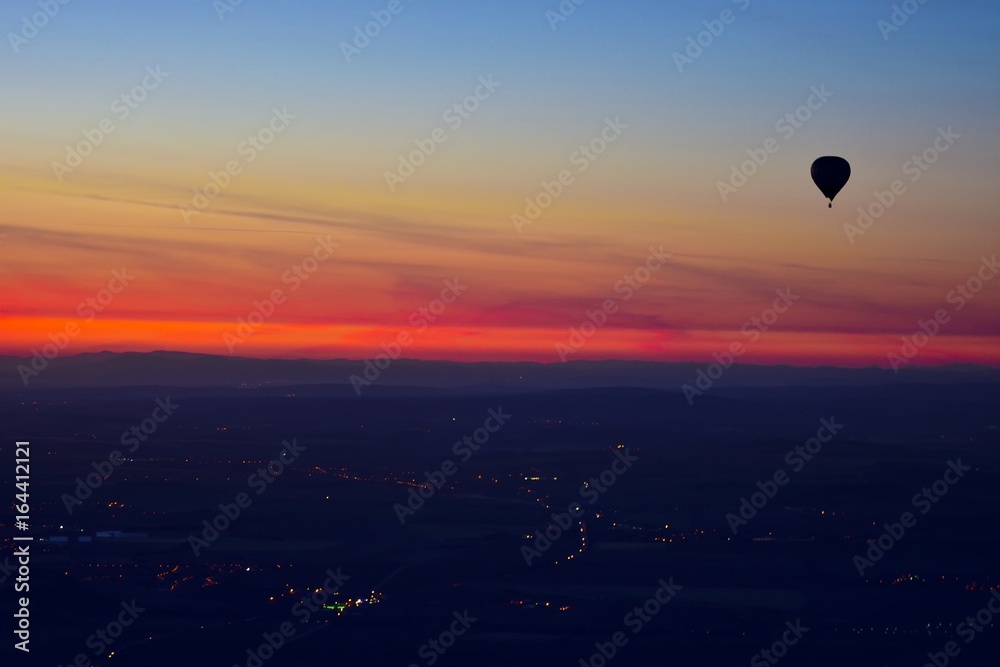 View from the hot air balloon, night city View from the hot air balloon, night city