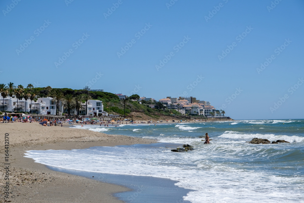 CALAHONDA, ANDALUCIA/SPAIN - JULY 2 : People Enjoying the Beach at Calahonda Costa del Sol Spain on July 2, 2017. Unidentified people.