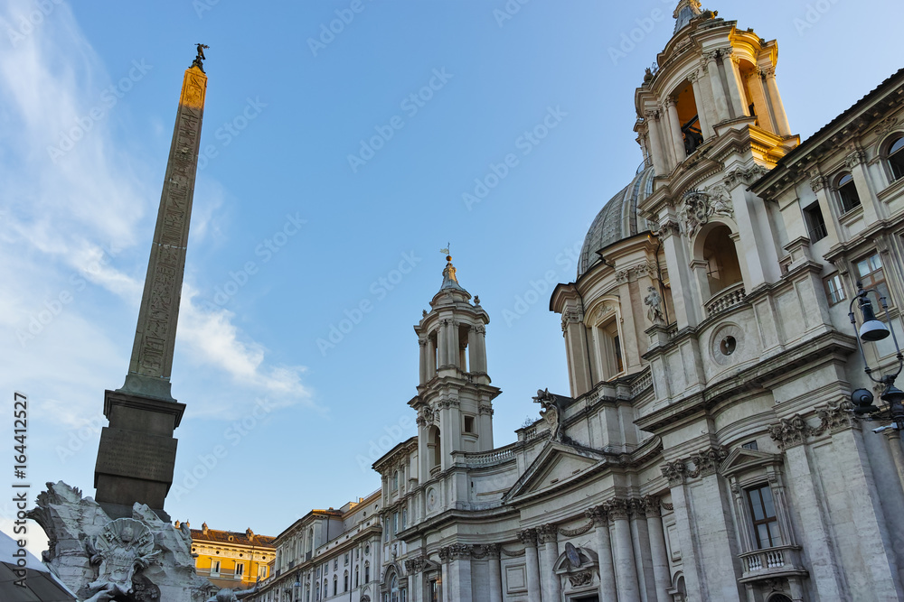 Amazing Panoramic view of Piazza Navona and Fiumi Fountain in city of Rome, Italy