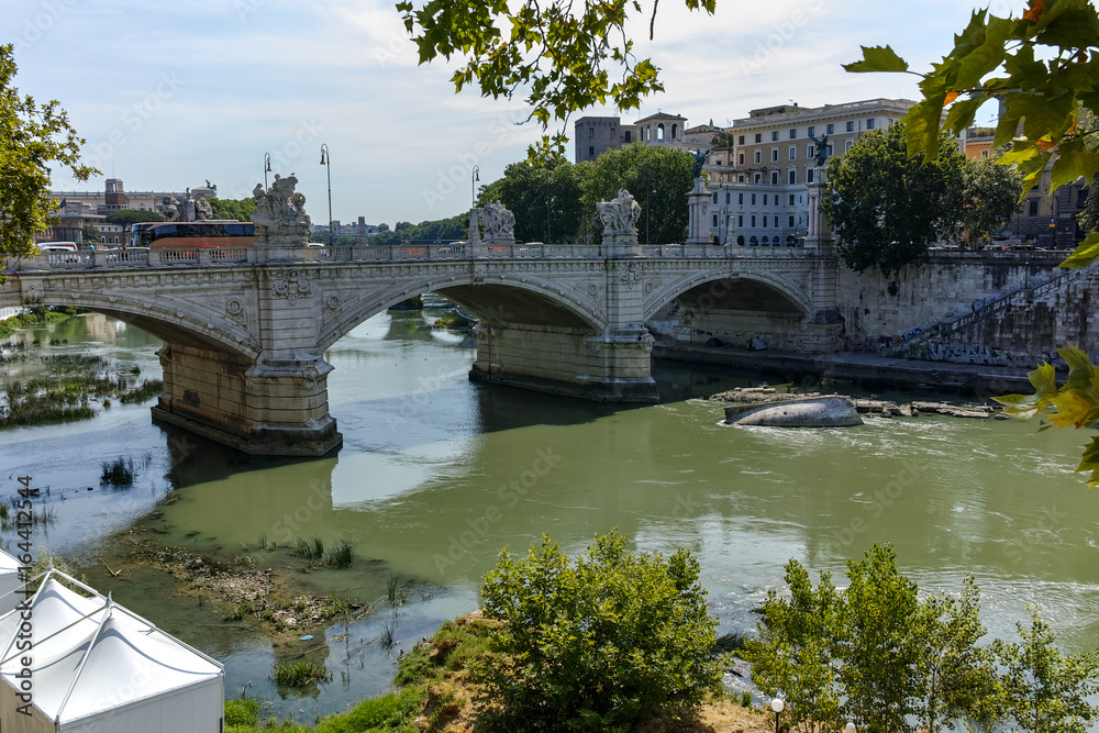 Amazing view of Tiber River and Ponte Principe Amadeo Savoia Aosta in city of Rome, Italy