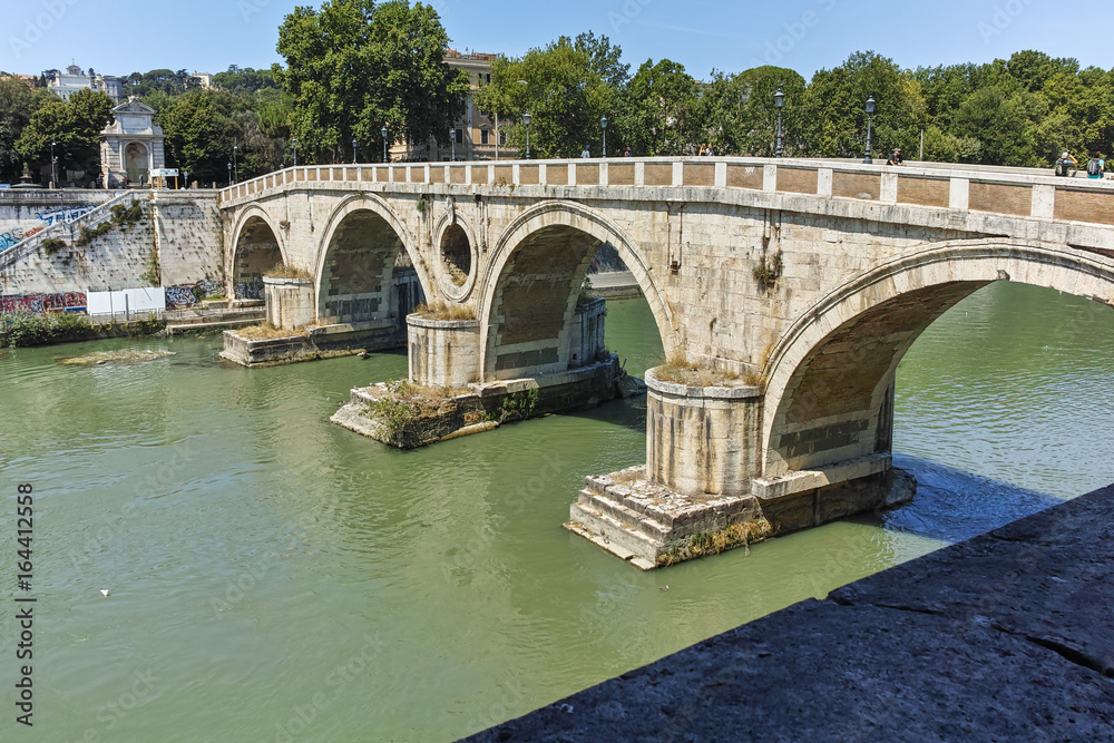 Amazing view of Tiber River and Ponte Sisto in city of Rome, Italy