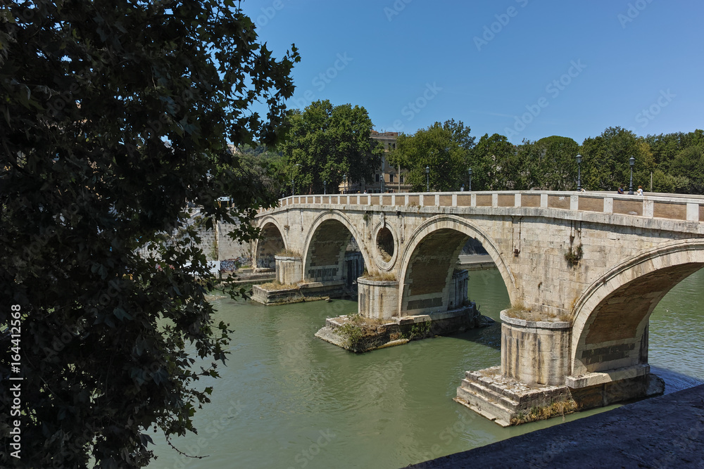 Amazing view of Tiber River and Ponte Sisto in city of Rome, Italy