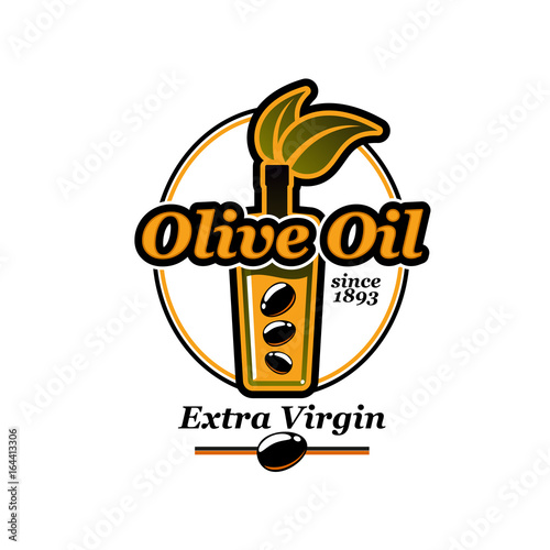 Extra virgin olive oil bottle vector olives icon