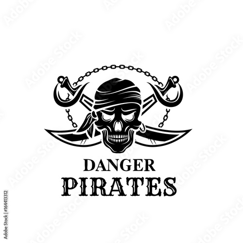 Vector pirate skull head icon for piracy flag