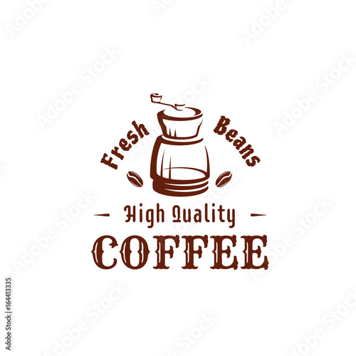 Coffee vector icon of grinder and beans for shop