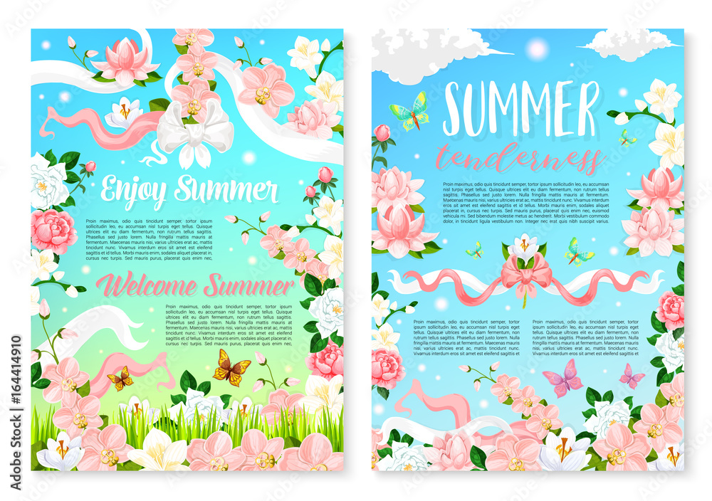 Welcome Summer poster template with flowers