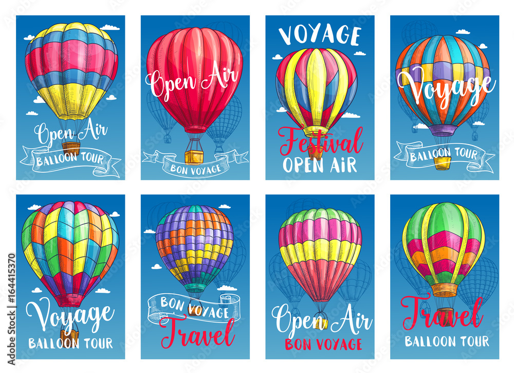 Fototapeta premium Vector posters for hot air balloon tour or show