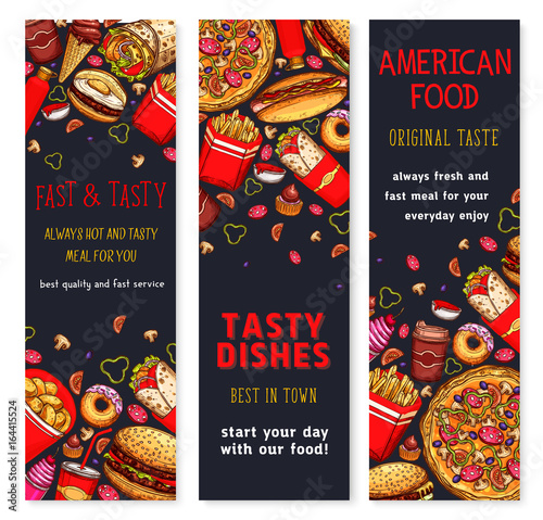 Vector banners set of fast food restaurant meals