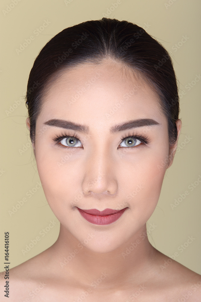 Beautiful Clear Clean Spa Healthy Skin Care Woman straight brunette hair