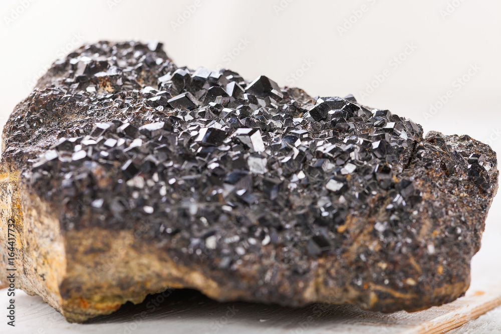 Garnet crystals in mineral. Macro. Selective focus