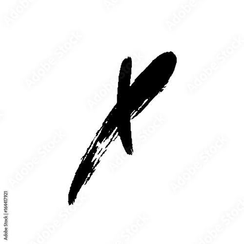 Letter X. Handwritten by dry brush. Rough strokes font. Vector illustration. Grunge style alphabet