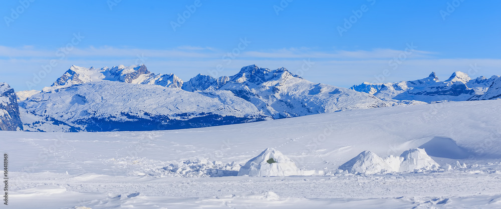 View from Mt. Fronalpstock in Switzerland in winter