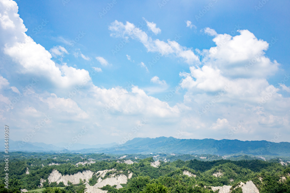 Beautiful view in Erliao lookout, Tainan, Taiwan.Blue sky and mountain.