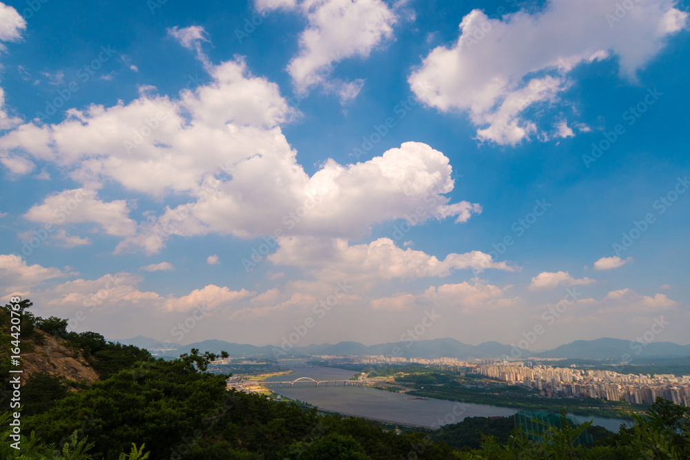 Landscape of the Guri city and Han river from Mount Achasan