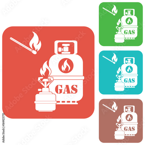 Camping stove with gas bottle icon vector