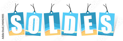 Bannière soldes (étiquette, mer, plage, été)