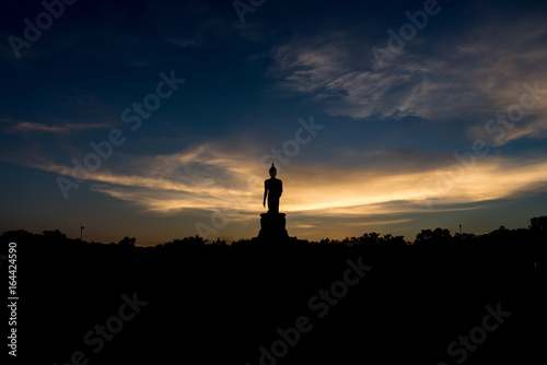 Phutthamonthon is place for Buddhist Dharma with blue sky and sunset.