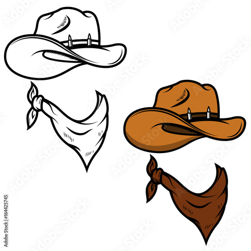 Cowboy hat and bandana isolated on white background. Vector illustration