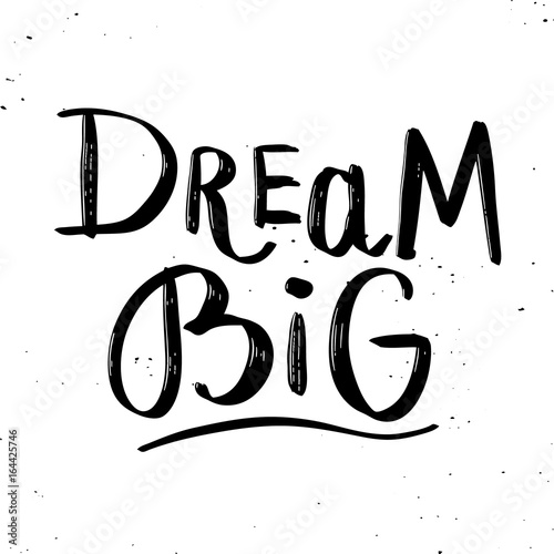 Dream Big. Hand lettering phrase isolated on white background. Vector illustration