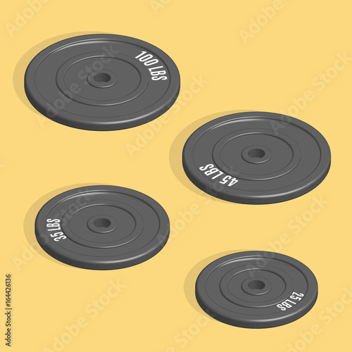 Weight plate for barbell in 3D, vector illustration.