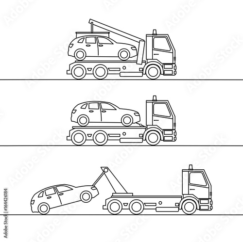 Tow truck picking up a vehicle, on white background