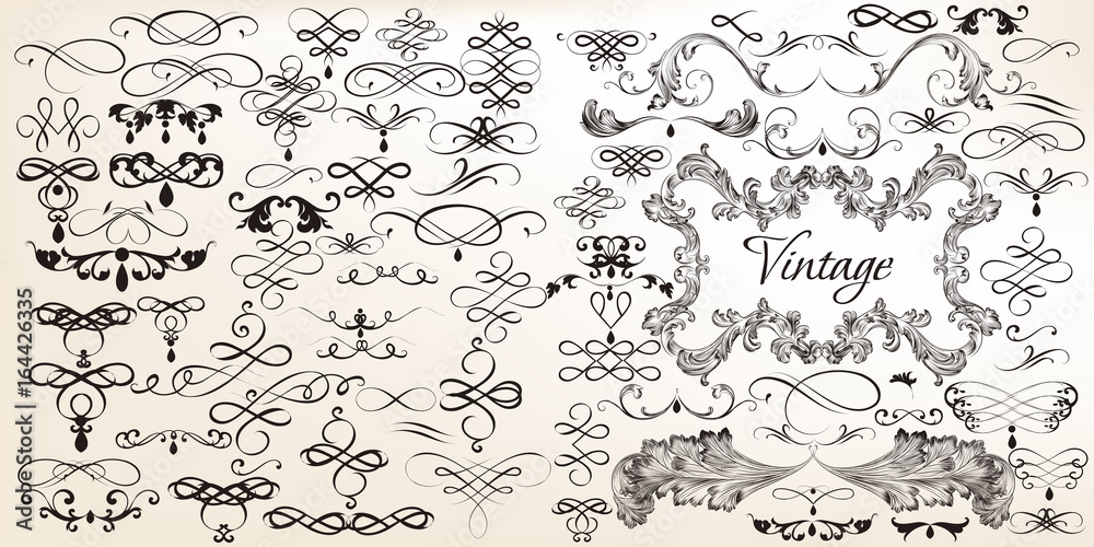 Big set of vintage vector calligraphic elements for design