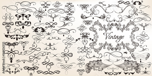 Big set of vintage vector calligraphic elements for design