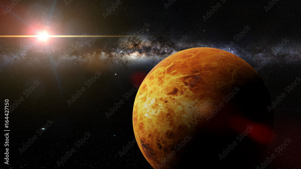 Fototapeta premium planet Venus in front of the Milky Way galaxy and the close Sun