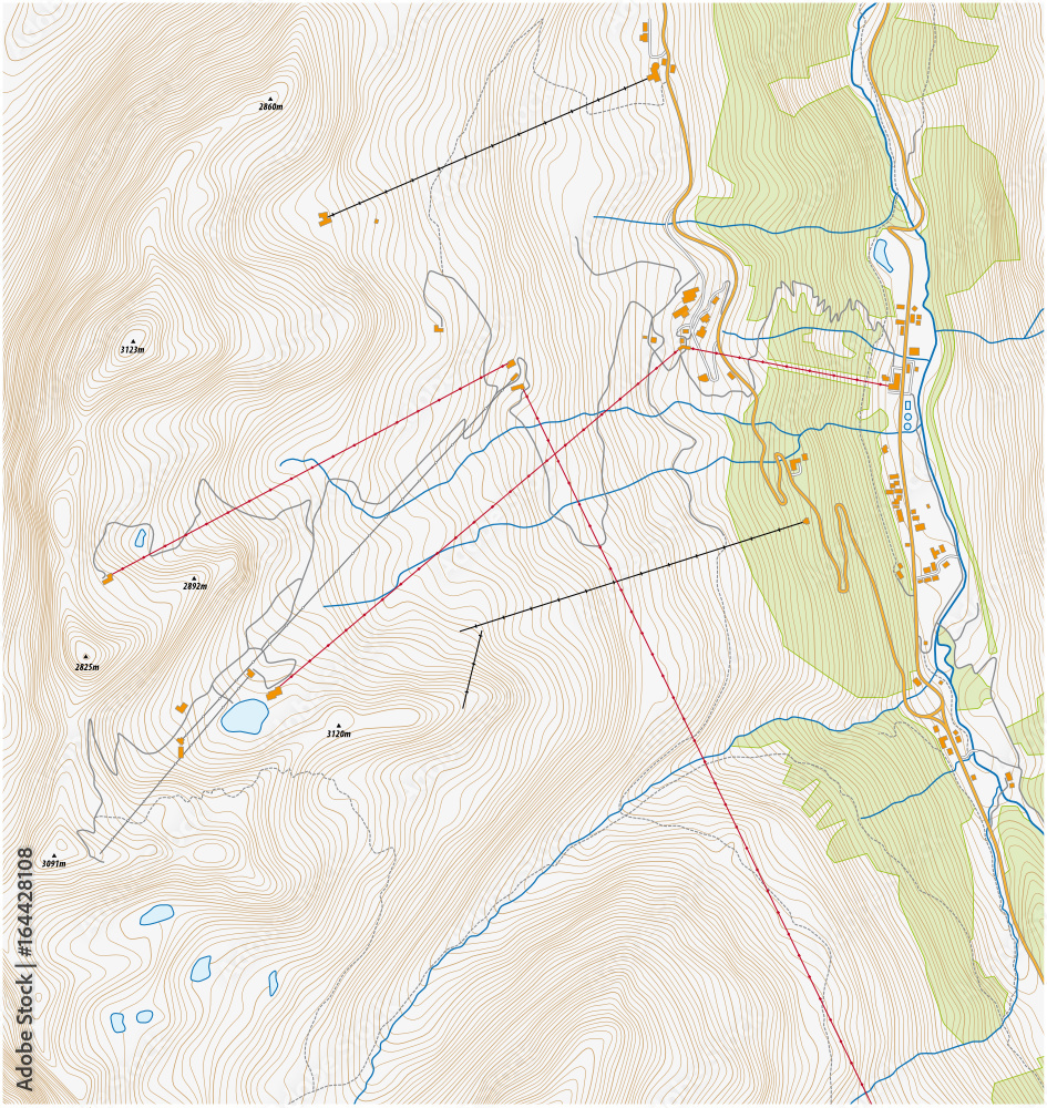 Fototapeta premium Imaginary topographic map of a winter sports area