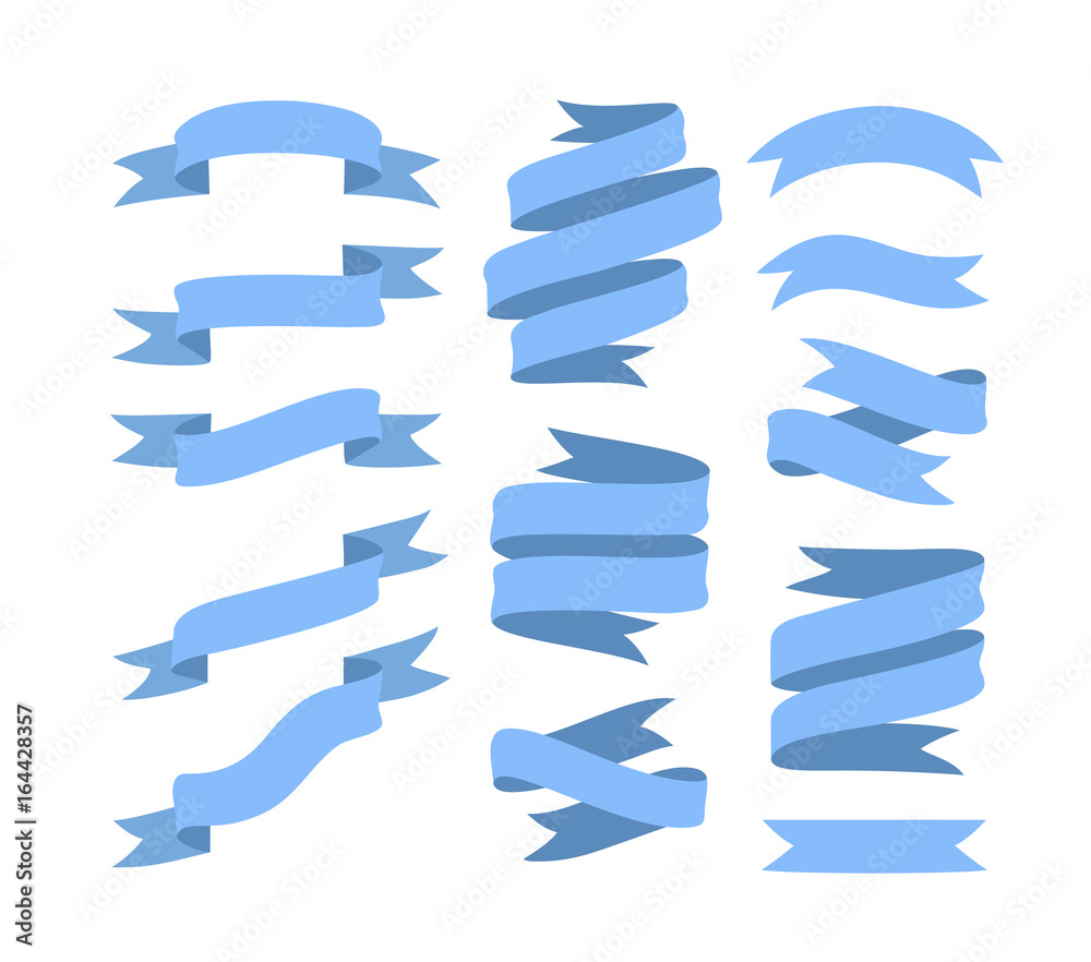 Set of hand drawn blue ribbons on white background isolated. Flat objects for your design. Vector art illustration Set of hand drawn blue ribbons on white background isolated. Flat objects for your design. Vector art illustration