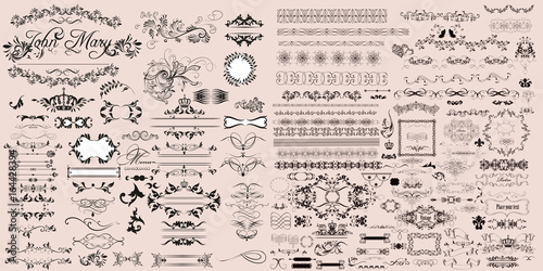 Huge collection of vector calligraphic elements and page decorations in vintage style photo