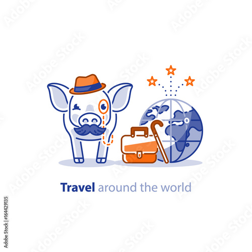 Travel around the world concept, tourism services, pig with baggage