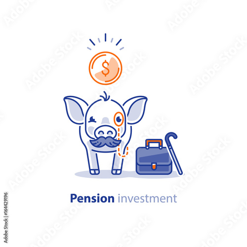 Smart pig in hat with mustache, superannuation fund, pension savings investment plan © stmool